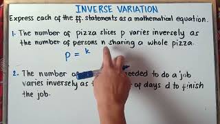 Inverse Variation | Writing an equation for following given statements |