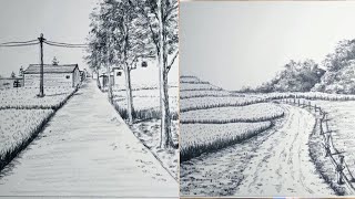 How To Draw Rural Landscape  Using Only One Pencil