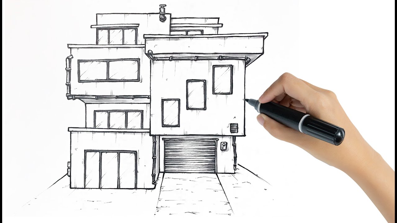 How To Draw A Modern House ёяпа Step By Step Drawing Tutorial Youtube