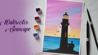 Lighthouse Painting | Watercolor Seascape Painting Tutorial