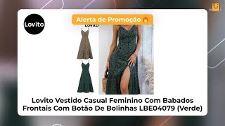 OFERTA+CUPOM 2024! Lovito Vestido Casual Feminino Com Babados Frontais Com Botão De Bolin...