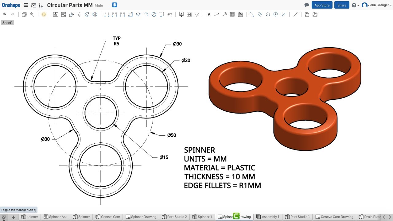 Learn Onshape - Project 7 - Spinner - YouTube