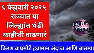 ६ फेब्रुवारी २०२५ या जिल्ह्यांत हलकी थंडी वाढणारं हवामान अंदाज आणि बातम्या