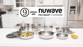 Nuwave Pro-Smart 9pc Stainless Steel Cookware Set, Heavy-Duty Tri-Ply 3.1mm Thickness, 18/10SS,