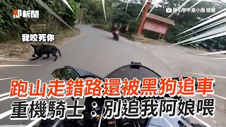 阿娘喂！跑山走錯路被黑狗追　重機騎士淚崩：別追我｜寵物動物｜搞笑