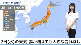 6月2日(水)の天気　雲は増加も大きな天気の崩れなし