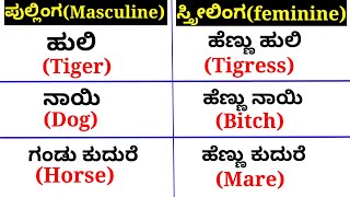 ಪುಲ್ಲಿಂಗ ಮತ್ತು ಸ್ತ್ರೀಲಿಂಗಗಳು In English. Basic English. #basicenglish #kannadatoenglishlearning.