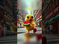 duckling is eating watermelon happily funny duck cartoon cute