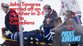 John Tavares Leaves Leafs vs Canadiens game on stretcher