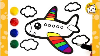 Easy Drawing for Kids | How to draw a Rainbow Plane | Picture Coloring Pages