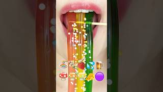 ASMR RAINBOW EMOJI FOOD 🍜🍡🍓💦🍺🍄🍄🍄🧀🟣 무지개 이모지 먹방 (sped up)