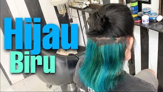 Warnain rambut hijau dan biru ala peek a boo menggunakan produk by miranda