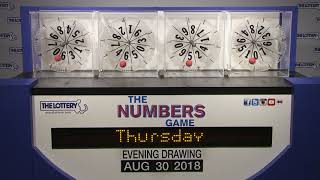 Evening Numbers Game Drawing: Thursday, August 30, 2018