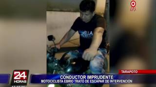 Tarapoto: motociclista ebrio intenta escapar de intervención policial