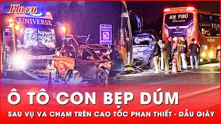 Cận cảnh chiếc ô tô con bẹp dúm sau va chạm với 2 xe khách trên cao tốc Phan Thiết - Dầu Giây