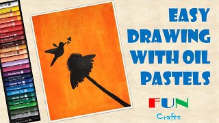Easy Drawing with Oil Pastel for Beginners - Bird and Flower - Step by Step