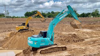 The KOBELCO SK260LC-10 and SANY SY215C-10ACE is building a large reservoir. EP.5