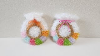 수세미뜨기/ 색동 복주머니 수세미/ Crochet korean trandional lucky bag/ Crochet dish scrubby