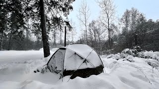 Snow Storm Camping In Hot Tent | 25-40 depth cm | Keep Warm in Heavy Snow