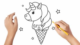 How to draw a unicorn ice cream cone | Easy drawings