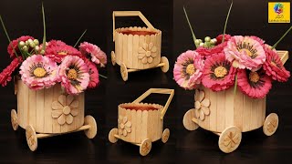 How to make flower vase with popsicle sticks | Flower vase diy | best out of waste ideas #2