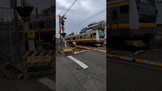 踏切 電車 鉄道 JR南武線 下谷保第1 JR東日本E233系 railroad crossing japan