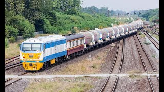 ขบวนรถไฟขนส่งสินค้าปูนซีเมนต์ที่ 513 ขณะกำลังจะผ่านสถานีรถไฟชุมทางบ้านภาชี