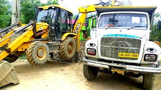 JCB 3DX with 3 Ashock Leyland 1614 Trucks Wed Mix Loading for Old Road Extend work