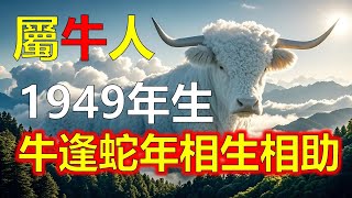 1949年屬牛人今年76歲己醜年生，已醜年出生的稱為土牛命，牛逢蛇年，從生肖的本意來講：蛇為巳火，而牛為醜土，火土相生相助之意。2025年為生肖蛇當令，可以說本年生肖內最高領導來生助自己，可謂撥雲見日