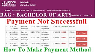 #ignou  Fresh Application Payment Not Paid, Payment Success But Not Confirm,Payment Instruction