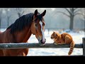 cozy 癒し❄馬と猫❄snowy landscape with baroque horse and cat.