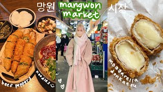 mangwon market korean street food 🇰🇷 donkatsu, ice cream marshmallow, chicken ga