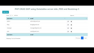 PHP CRUD OOP using Datatables server side ,PDO and Bootstrap 5