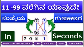 11 ರಿಂದ 99 ರ ಒಳಗಿನ ಯಾವುದೇ 2 ಸಂಖ್ಯೆಗಳ ಗುಣಾಕಾರ/how to multiply the numbers between 11 \u0026 99 in Kannada