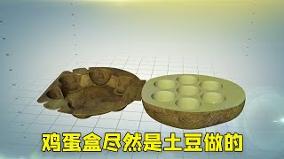 纪录片《垃圾重生》：利用坏掉的土豆，制作可降解的鸡蛋盒。