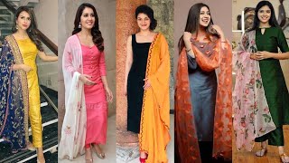 Plain Churidar with Heavy Dupatta Designs|| Simple Plain Kurti Designs with Designer Dupatta