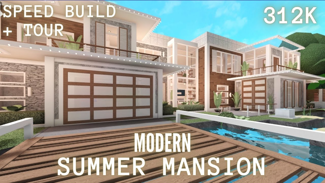 Modern Summer Mansion 312k - NO LARGE PLOT - Bloxburg Speed Build - YouTube