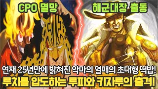 [원피스 1069화 풀버전 리뷰 및 분석] 연재 25년만에 밝혀진 악마의 열매 비밀! 해군대장 키자루의 출격과 사황 루피의 분노!