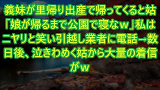 【スカッとする話】義妹が里帰り出産で帰ってくると姑「娘が帰るまで公園で寝なｗ」私はニヤリと笑い引越し業者に電話→数日後、泣きわめく姑から大量の着信がｗ【修羅場】