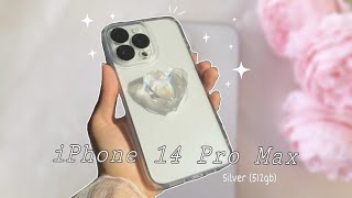 iPhone 14 Pro Max Silver 🤍 |512gb| + AirPods Unboxing & Accessories {aesthetic☁️}