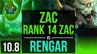 ZAC vs RENGAR (JUNGLE) | Rank 14 Zac, KDA 12/4/20 | EUW Grandmaster | v10.8