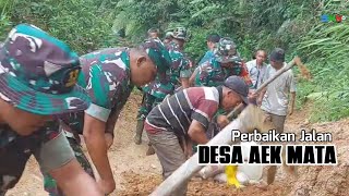 Perbaiki akses jalan di desa terpencil, Koramil 13 Panyabungan gotong royong bersama masyarakat