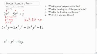 5 Minute Math: Standard Form Polynomials