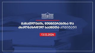 განათლების, მეცნიერებისა და ახალგაზრდულ საქმეთა კომიტეტის სხდომა - 13.12.2024