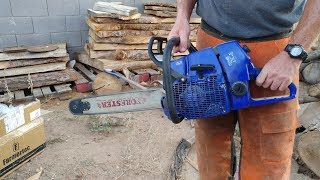 Holzfforma Farmertec G660 chainsaw cutting wood