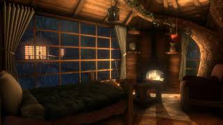 Cozy Treehouse - Rain & Fireplace Sounds for 12 hours | Sleep, Study, Meditation