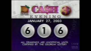 Georgia Lottery Cash 3 Evening Drawing (01-27-2003)