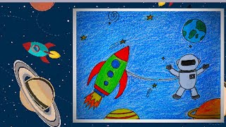 How to Draw space theme | Planet And Space drawing for kids | #rocket | #astronaut | #galaxy theme