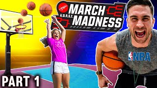 March Madness TRICK SHOT H.O.R.S.E. Tournament! PART 1 Ft. @JennaBandy21 + NBA Trainer