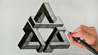 How To Draw An Impossible Triangle Step By Step ! 3D Art On Paper ! Illusion Drawing Step By Step